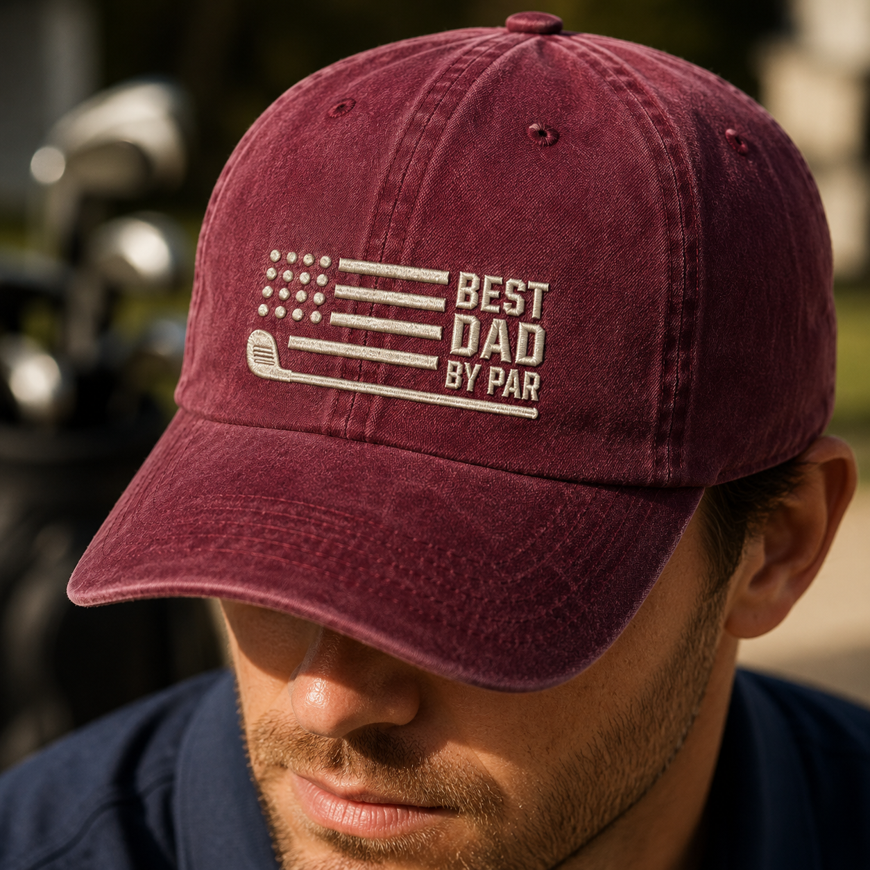 Dad By Par Golf Washed Cap, Funny Father's Day Hat for Golfers - Washed Cap - lifestyle view 3