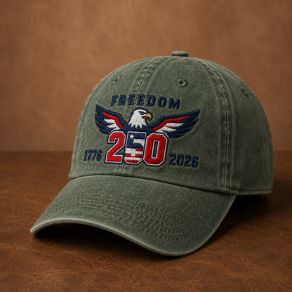 Freedom 250 Washed Cap, Patriotic Eagle 1776 2026 America Hat - washed cap - lifestyle view 5