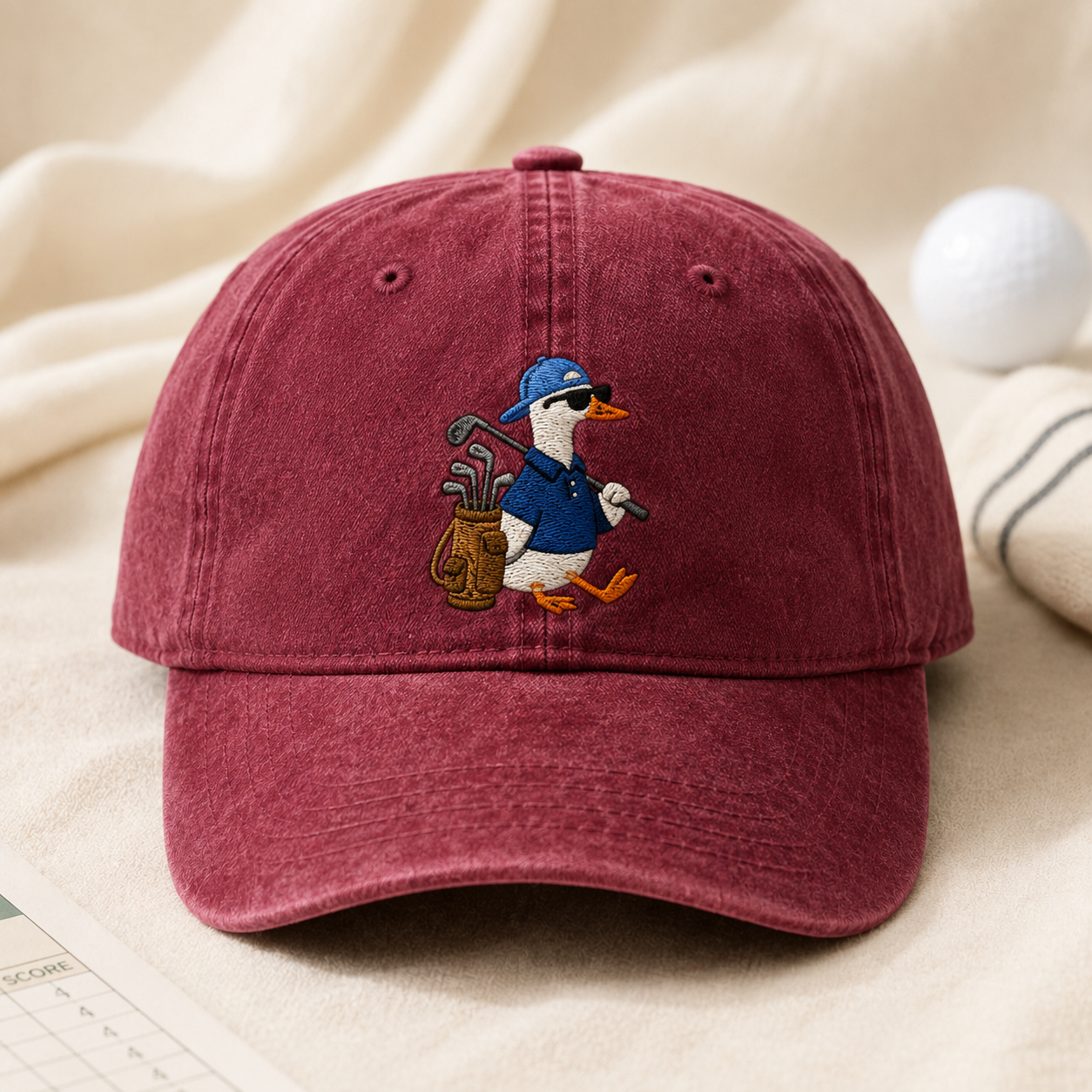 Golf Goose Washed Cap, Duck Golfer Embroidered Hat for Golf Lovers - Washed Cap - lifestyle view 2