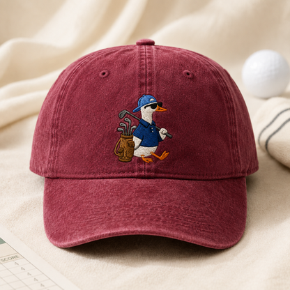 Golf Goose Washed Cap, Duck Golfer Embroidered Hat for Golf Lovers - Washed Cap - lifestyle view 2