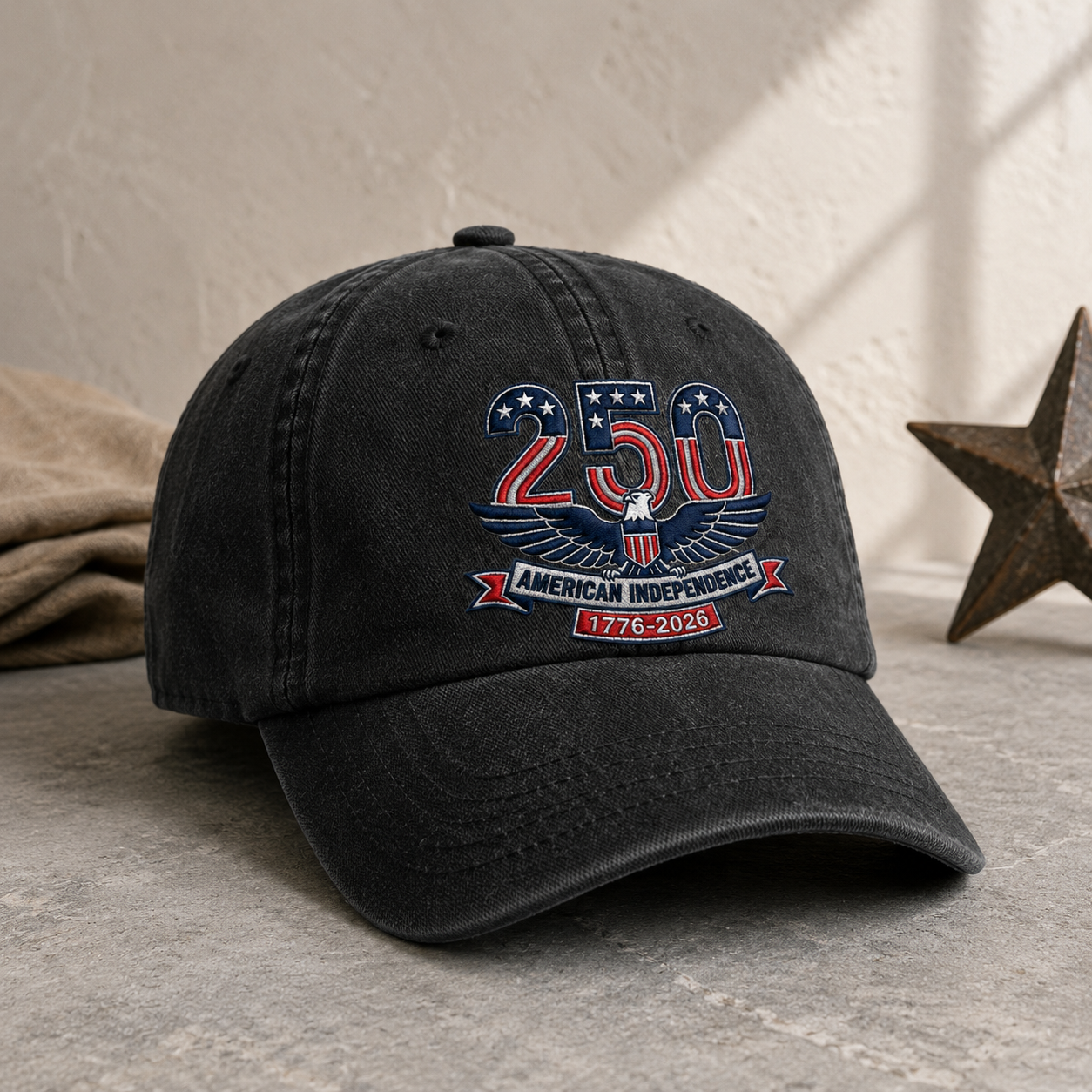 250 American Independence Washed Cap, 1776-2026 Patriotic Eagle Hat - washed cap - lifestyle view 3