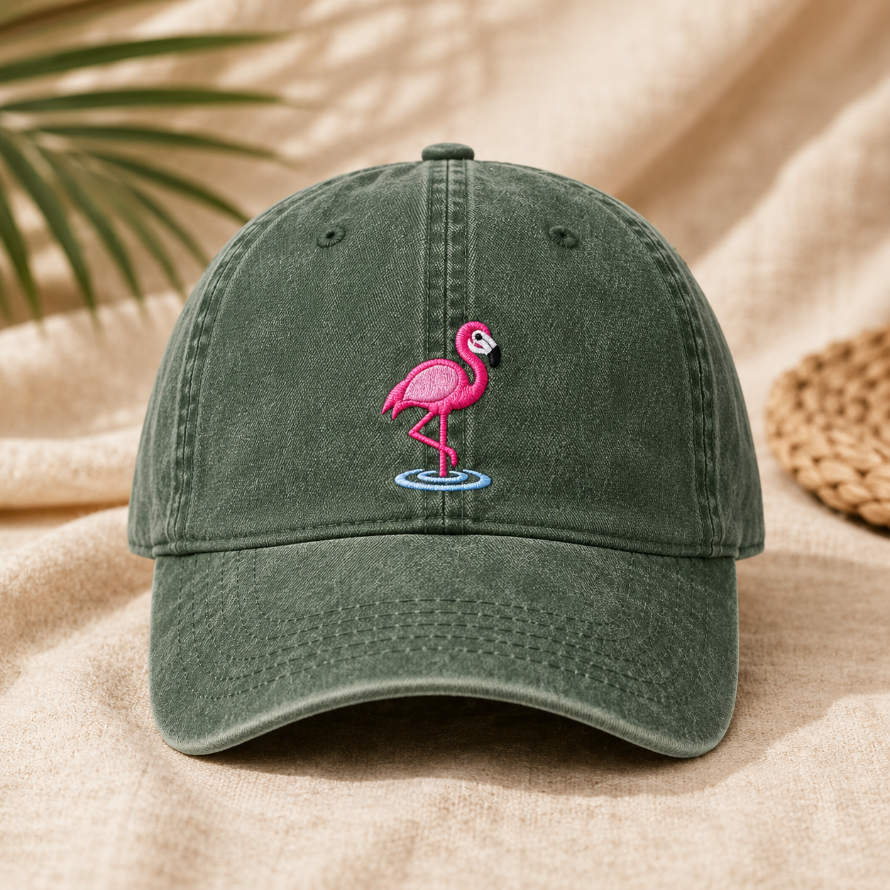 Pink Flamingo Embroidered Washed Cotton Cap, Summer Hat - Washed Cap - lifestyle view 2