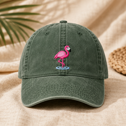 Pink Flamingo Embroidered Washed Cotton Cap, Summer Hat - Washed Cap - lifestyle view 2