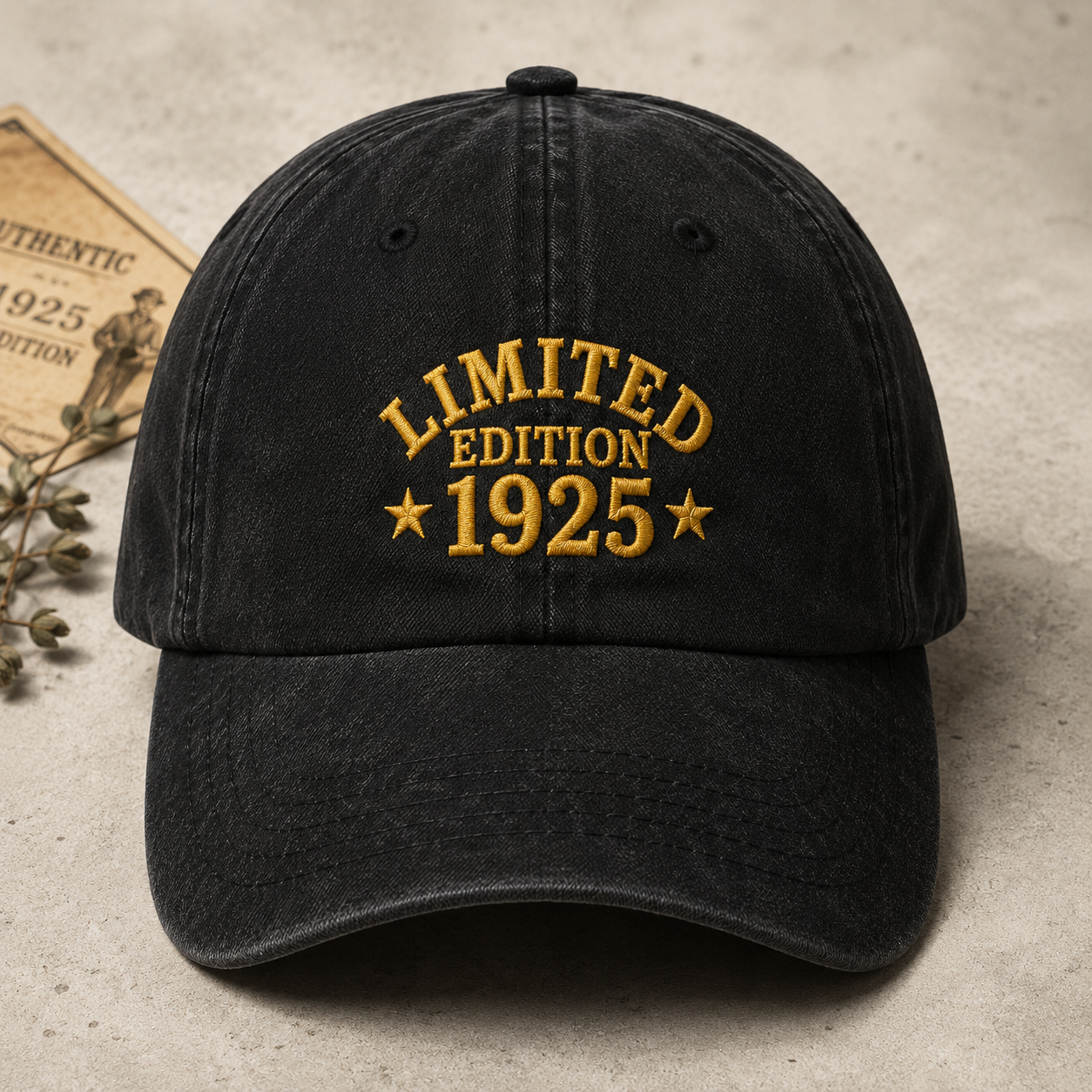 Limited Edition 1925 Washed Cap, Vintage Embroidered Baseball Hat - Washed Cap - detail view