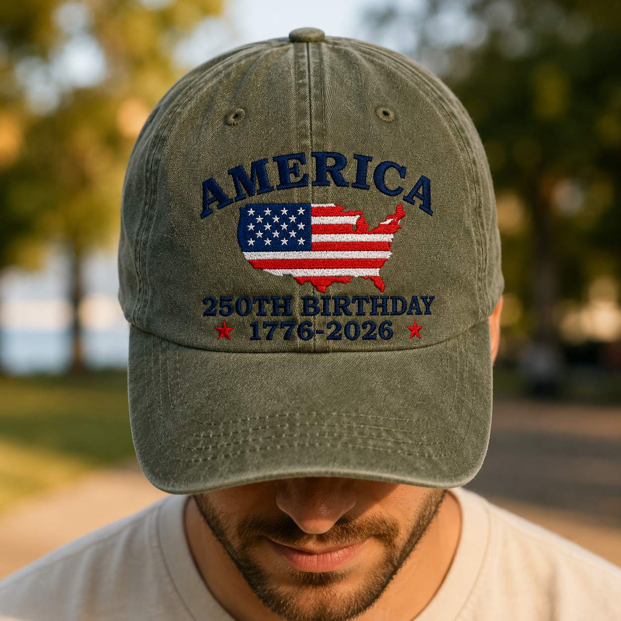 America 250th Birthday Washed Cap, Patriotic USA 1776-2026 Gift - washed cap - lifestyle view 6