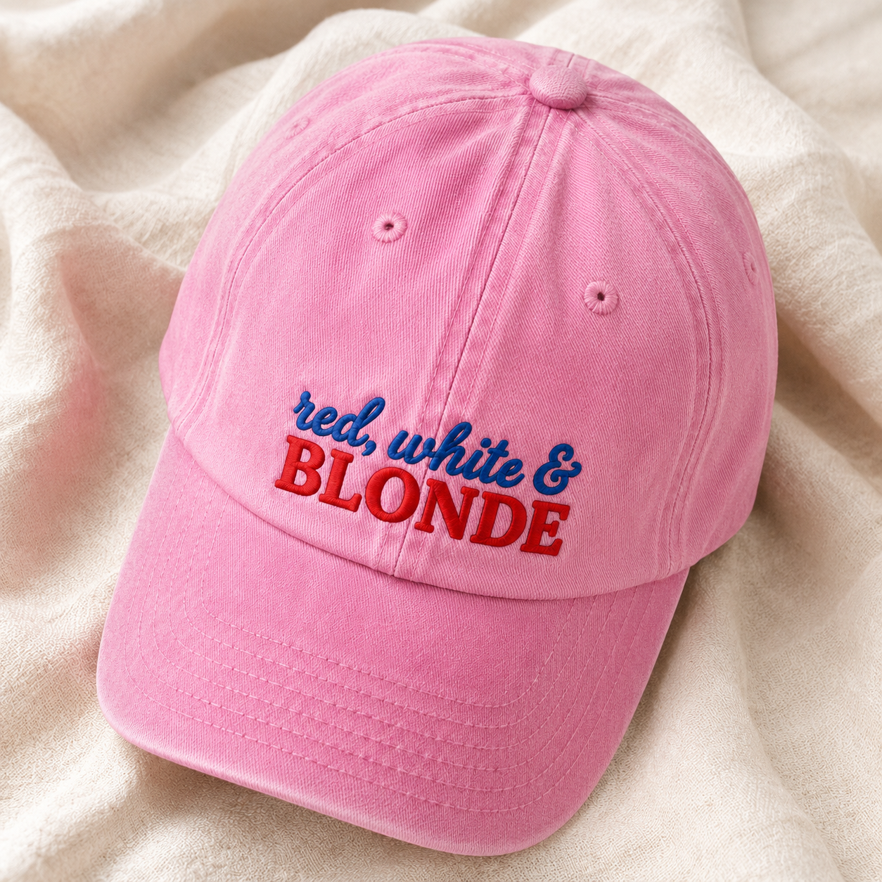 Red White & Blonde Washed Cap, Patriotic Hair Humor Hat - washed cap - lifestyle view 5