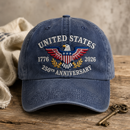 United States 250th Anniversary Washed Cap, 1776 2026 Patriotic Eagle Hat - washed cap - front view