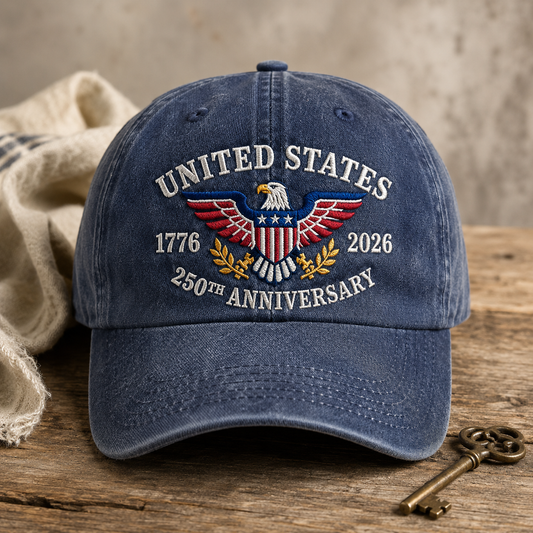 United States 250th Anniversary Washed Cap, 1776 2026 Patriotic Eagle Hat - washed cap - front view