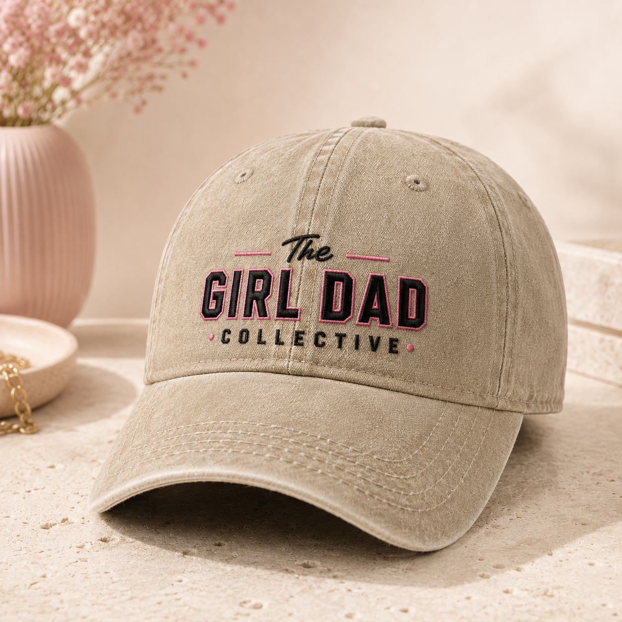 The Girl Dad Collective Washed Cap, Proud Dad Hat for Father's Day Gift - Washed Cap - detail view