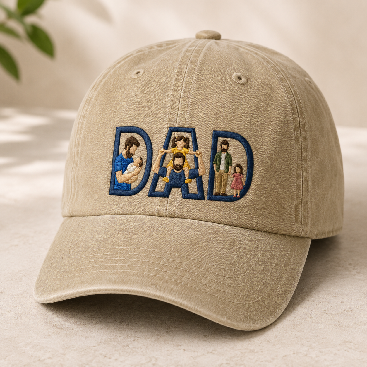 Dad Embroidered Washed Cap, Fatherhood Family Baseball Hat Gift - Washed Cap - detail view