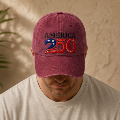 America 250 Washed Cap, Patriotic 1776 2026 Baseball Hat for Semiquincentennial - washed cap - lifestyle view 6