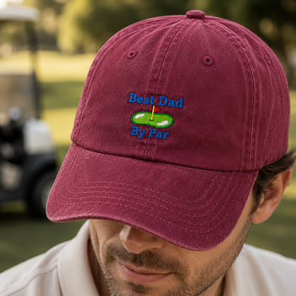 Best Dad By Par Washed Cap, Golf Green Embroidered Father's Day Hat - Washed Cap - lifestyle view 3