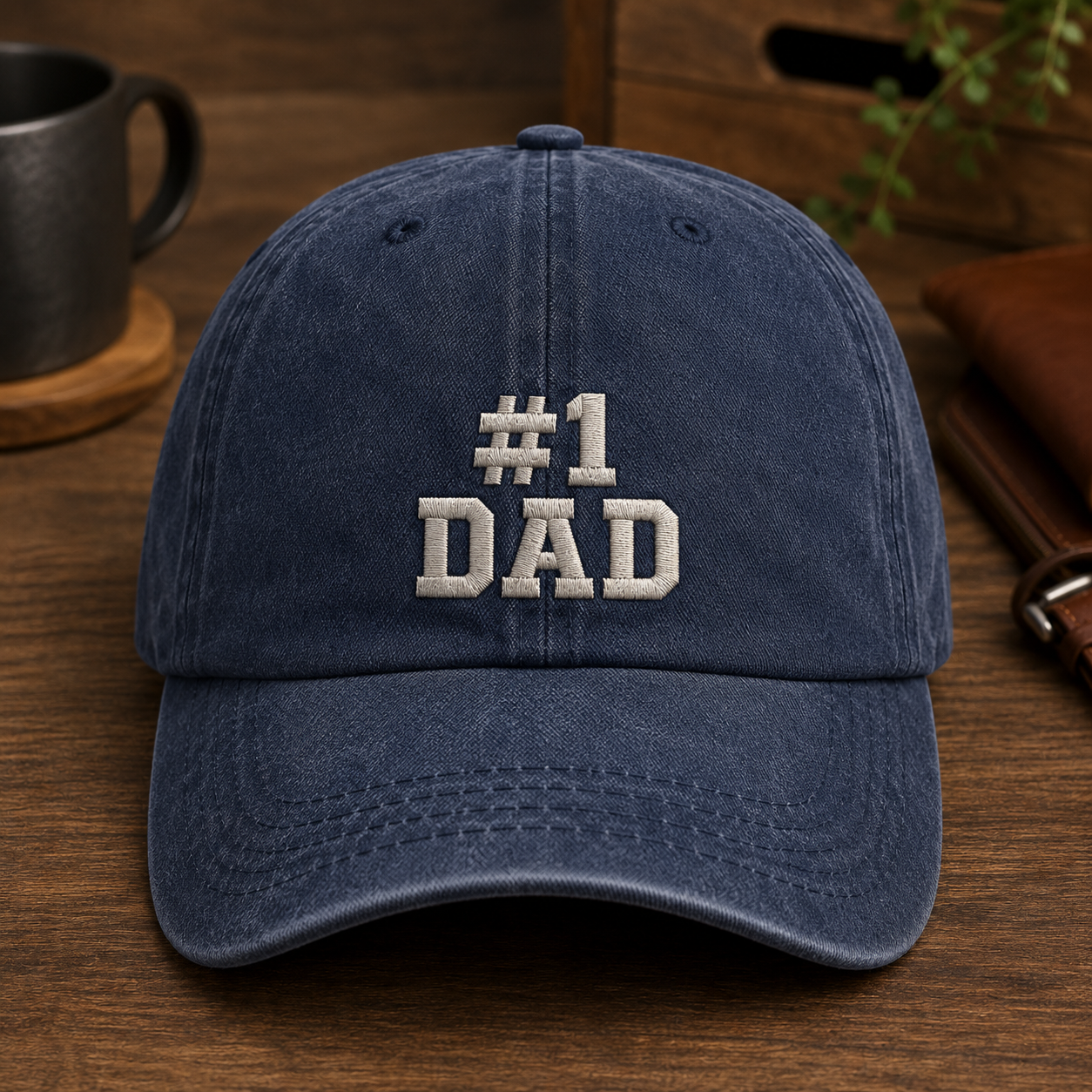 #1 Dad Embroidered Washed Cap, Father's Day Baseball Hat - Washed Cap - front view