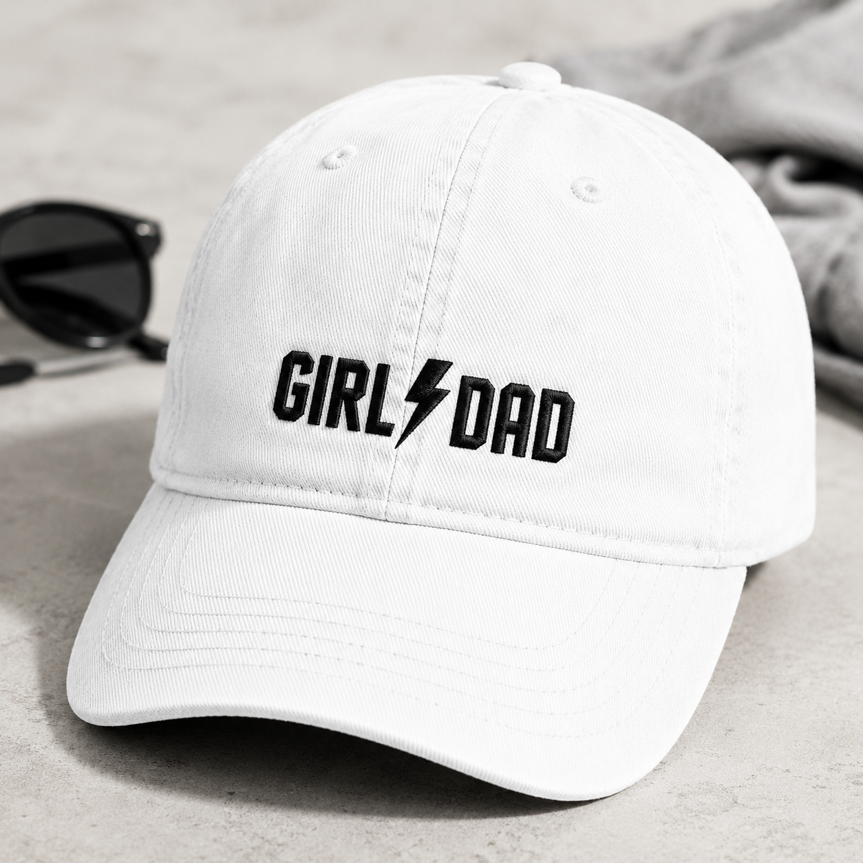 Girl Dad Lightning Bolt Washed Cap, Embroidered Dad Hat for Father's Day - Washed Cap - detail view
