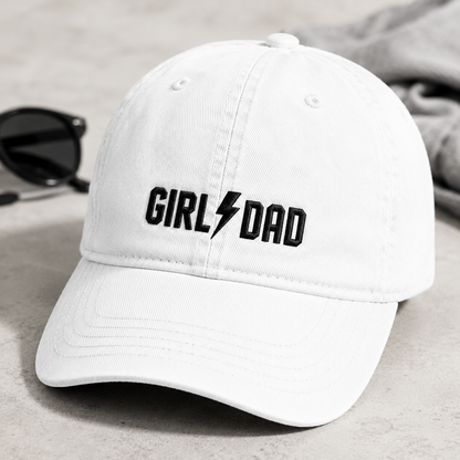 Girl Dad Lightning Bolt Washed Cap, Embroidered Dad Hat for Father's Day - Washed Cap - detail view
