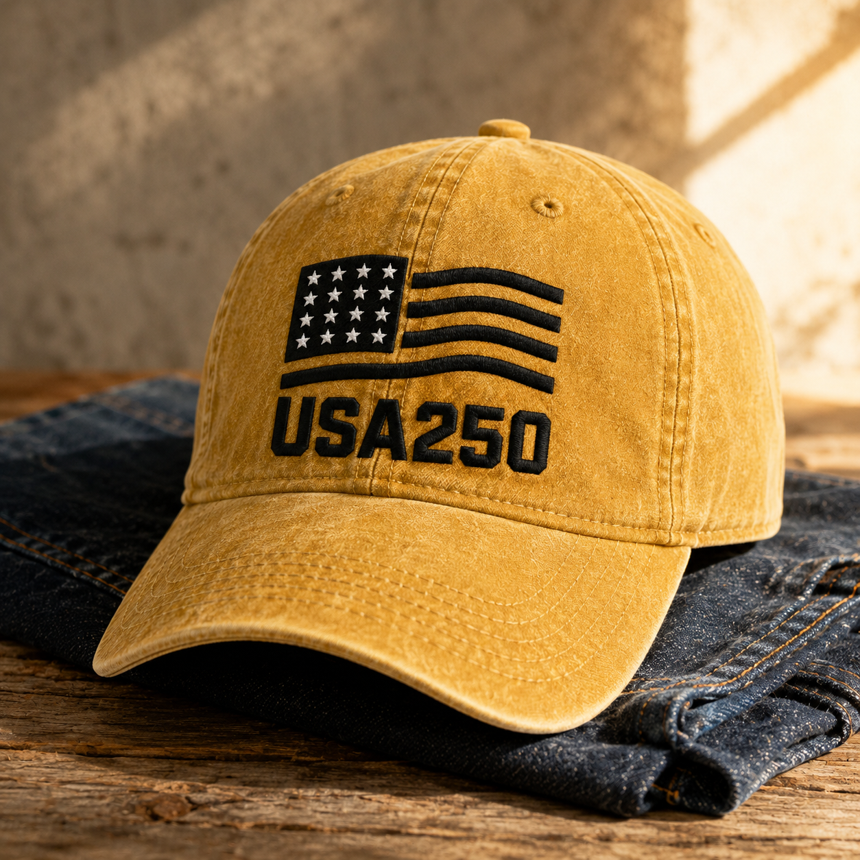 USA250 Patriotic Flag Washed Cap, 250th America Birthday Hat - washed cap - lifestyle view 2