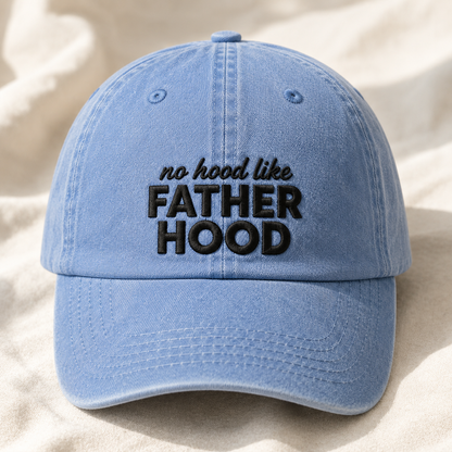 No Hood Like Father Hood Washed Cap, Funny Dad Hat Gift for Father's Day - Washed Cap - lifestyle view 2