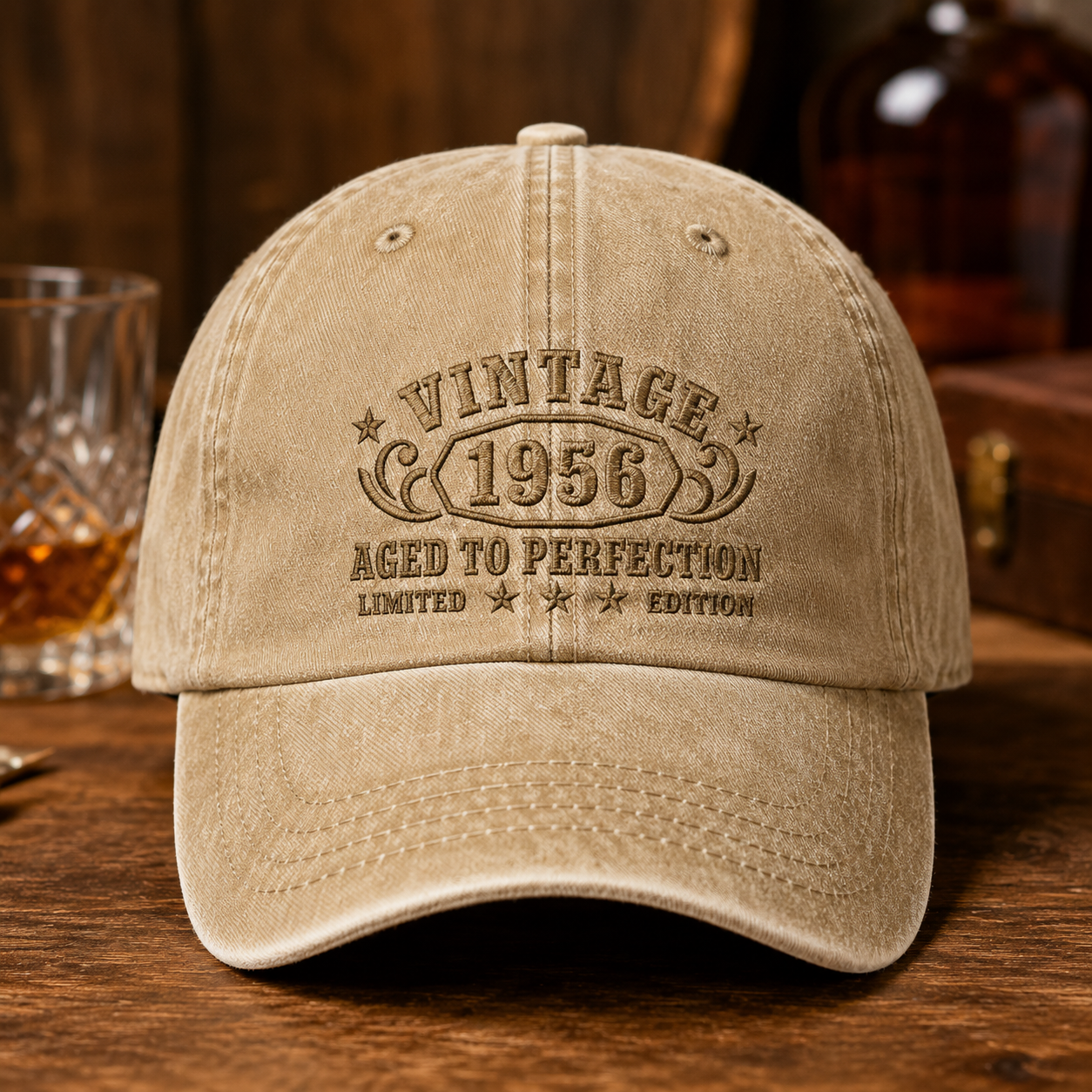 Vintage 1956 Aged To Perfection Washed Cap, Limited Edition Birthday Gift - Washed Cap - front view