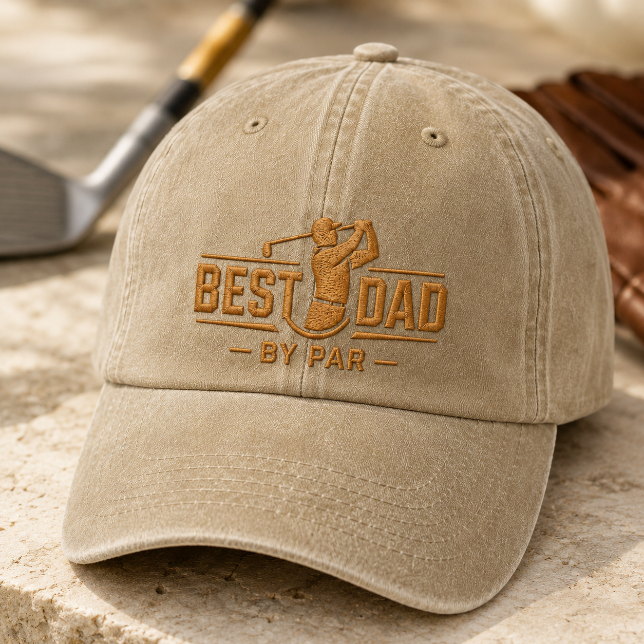 Best Dad By Par Washed Cap, Golf Dad Father's Day Hat - Washed Cap - detail view