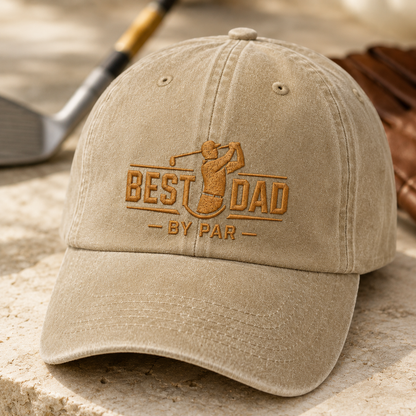 Best Dad By Par Washed Cap, Golf Dad Father's Day Hat - Washed Cap - detail view