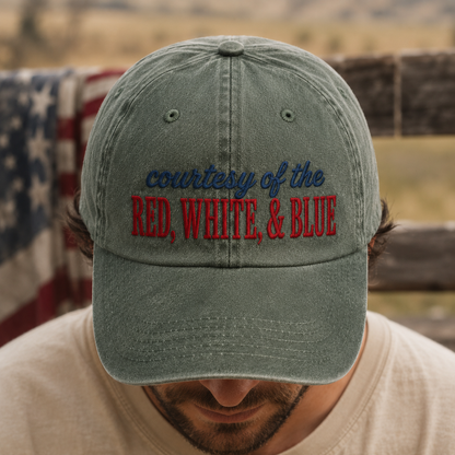 Courtesy Red White Blue Washed Cap, Patriotic USA Baseball Hat - washed cap - lifestyle view 6