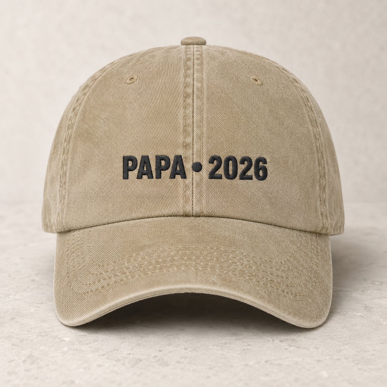 Papa 2026 Washed Cap, Embroidered Dad Hat for New Grandpa Gift - Washed Cap - front view