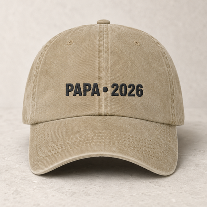 Papa 2026 Washed Cap, Embroidered Dad Hat for New Grandpa Gift - Washed Cap - front view