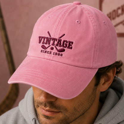 Vintage Since 1986 Hockey Washed Cap, Embroidered Dad Hat for Players and Fans - Washed Cap - lifestyle view 4
