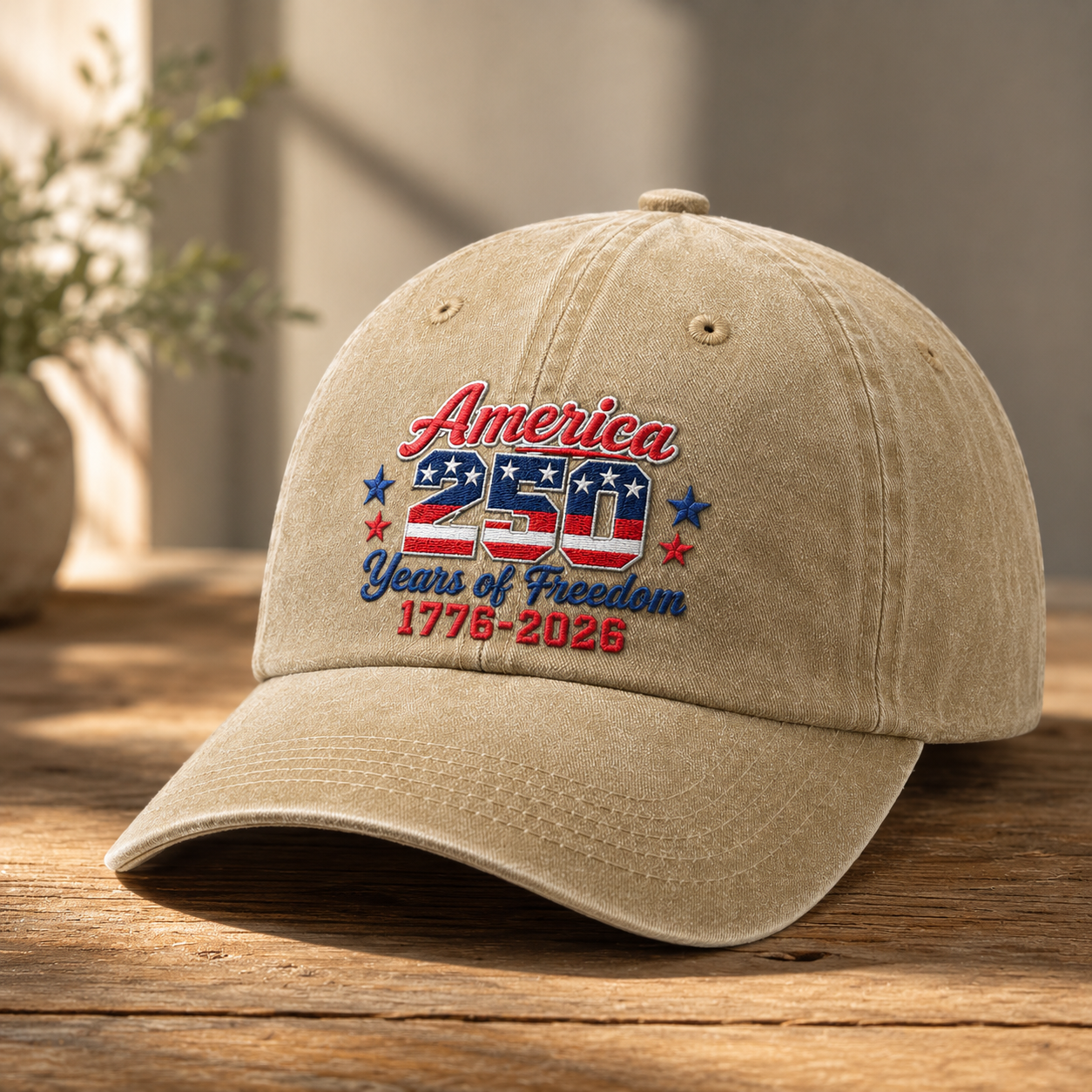USA 250th Birthday Washed Cap, America 250 Years of Freedom 1776-2026 Patriotic Hat - washed cap - lifestyle view 2