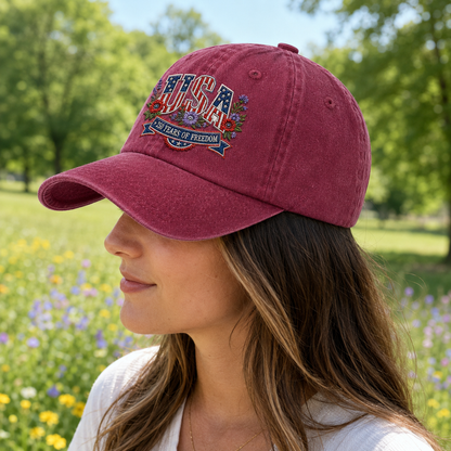 USA 250 Years of Freedom Washed Cap, Patriotic America Hat for 4th of July - washed cap - lifestyle view 6