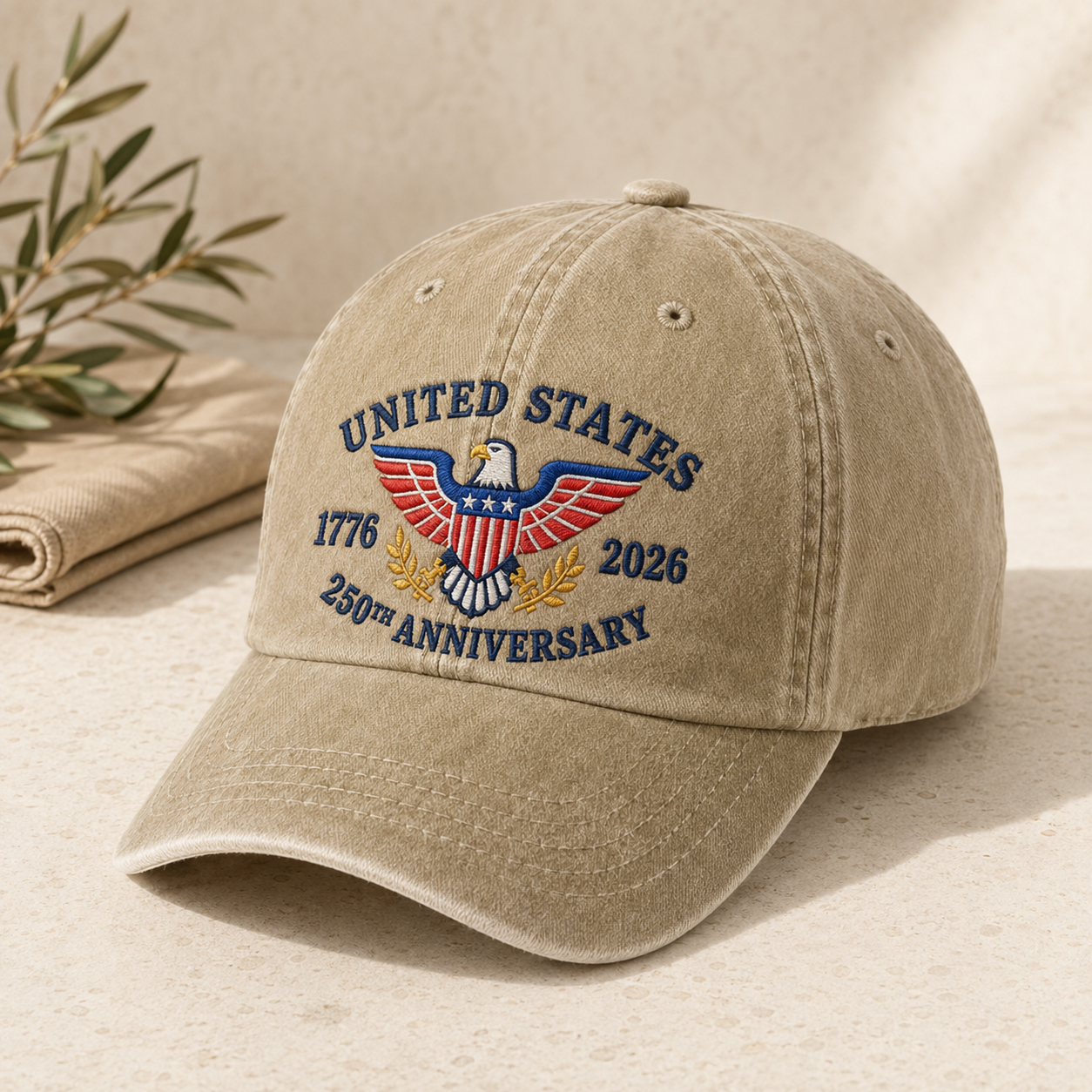 United States 250th Anniversary Washed Cap, 1776 2026 Patriotic Eagle Hat - washed cap - lifestyle view 2