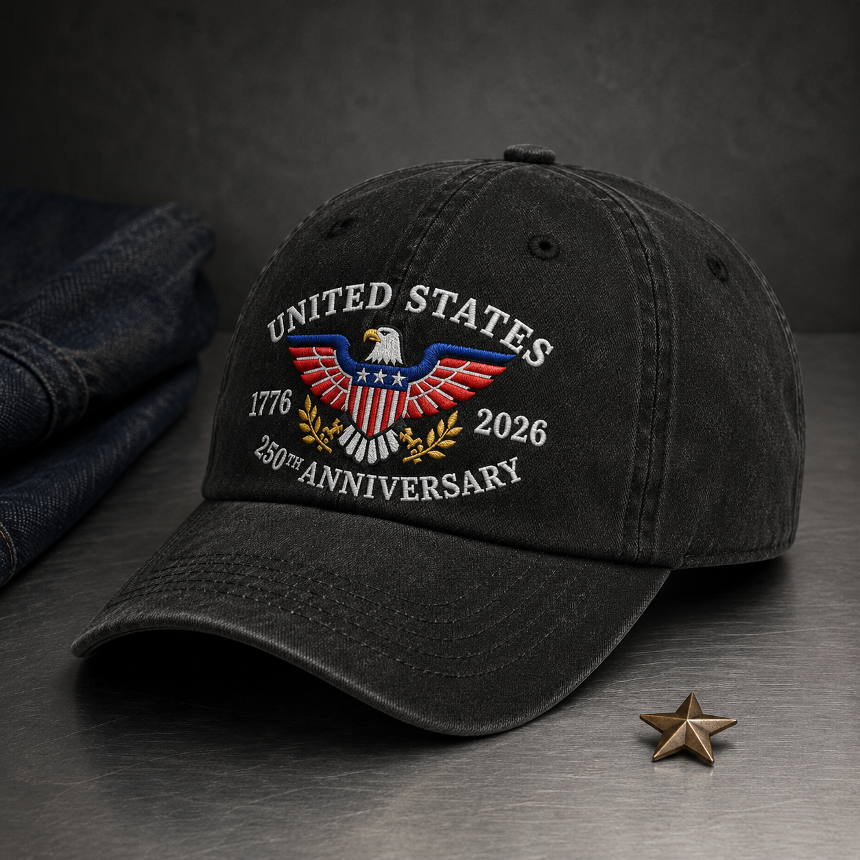 United States 250th Anniversary Washed Cap, 1776 2026 Patriotic Eagle Hat - washed cap - lifestyle view 3