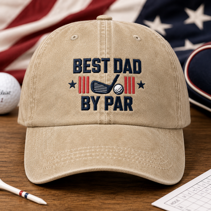 Best Dad By Par Golf Hat, Washed Baseball Cap for Father's Day - Washed Cap - front view