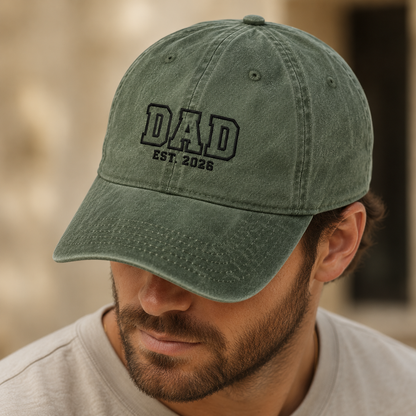 Dad Est. 2026 Washed Cap, First Time Father Gift - Washed Cap - lifestyle view 3