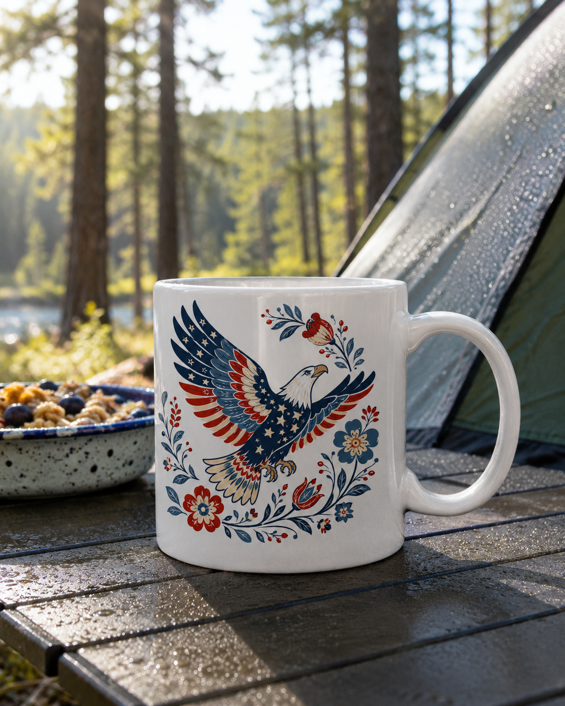 Patriotic Eagle Coffee Mug, Americana Folk Art Bird Gift - Mug - lifestyle view 3