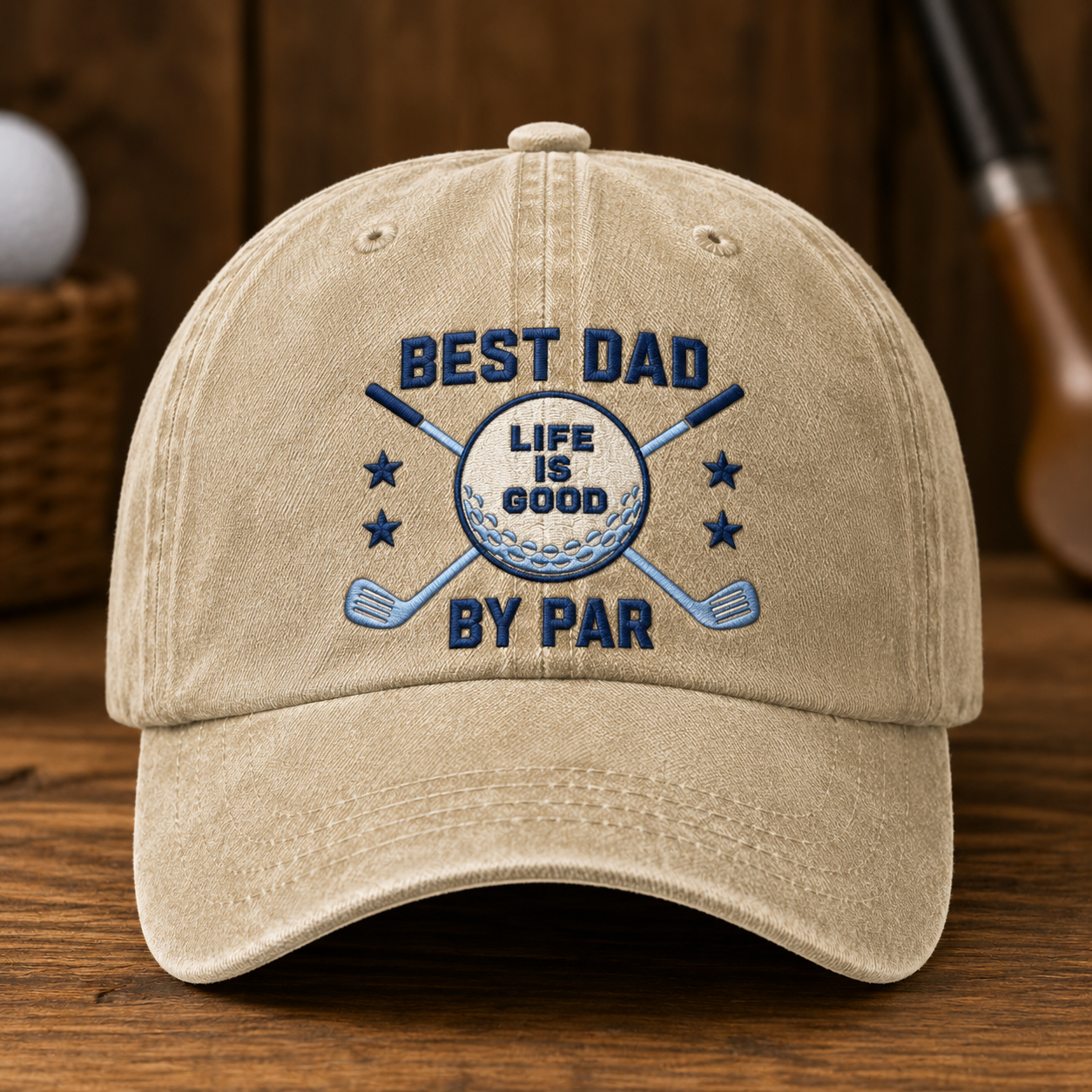 Life Is Good By Par Washed Cap, Golf Dad Father's Day Hat - Washed Cap - front view