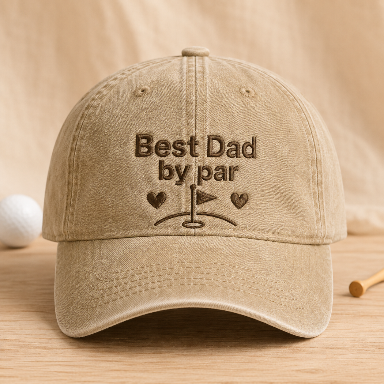 Best Dad by Par Washed Cap, Golf Father Gift Hat - Washed Cap - front view