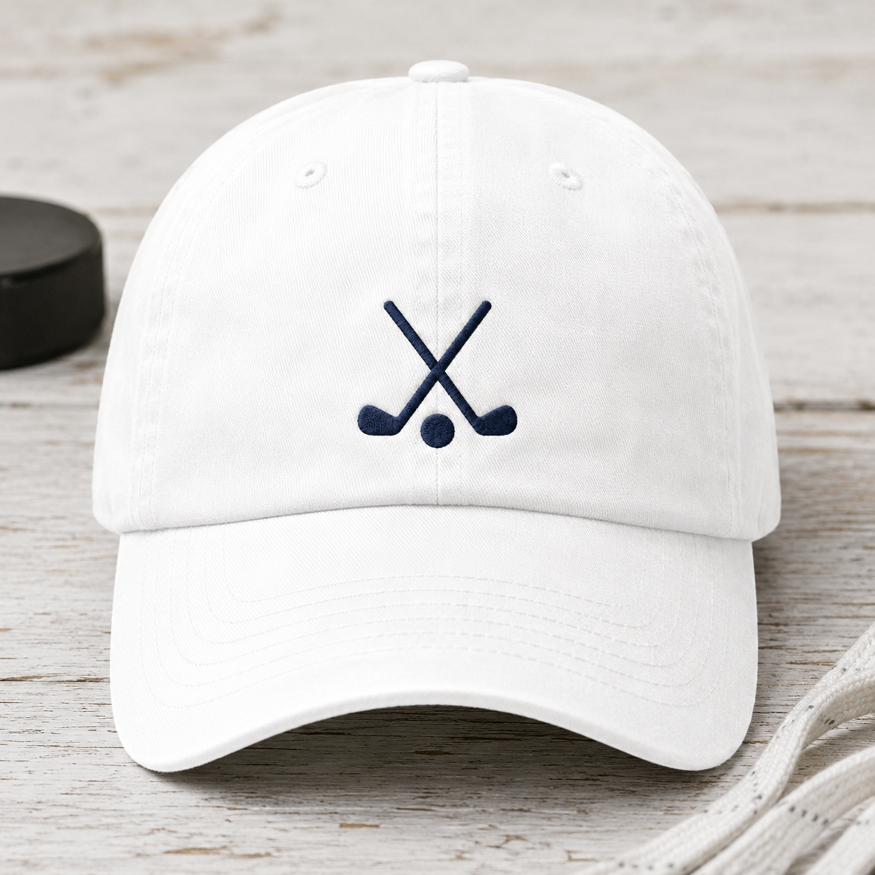 Crossed Clubs Washed Cap, Navy Ball Embroidery Dad Hat for Golf Lovers - Washed Cap - front view