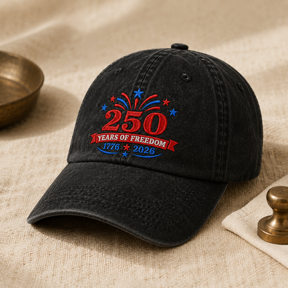 250 Years of Freedom Washed Cap, 1776 2026 USA Semiquincentennial Hat - washed cap - lifestyle view 4