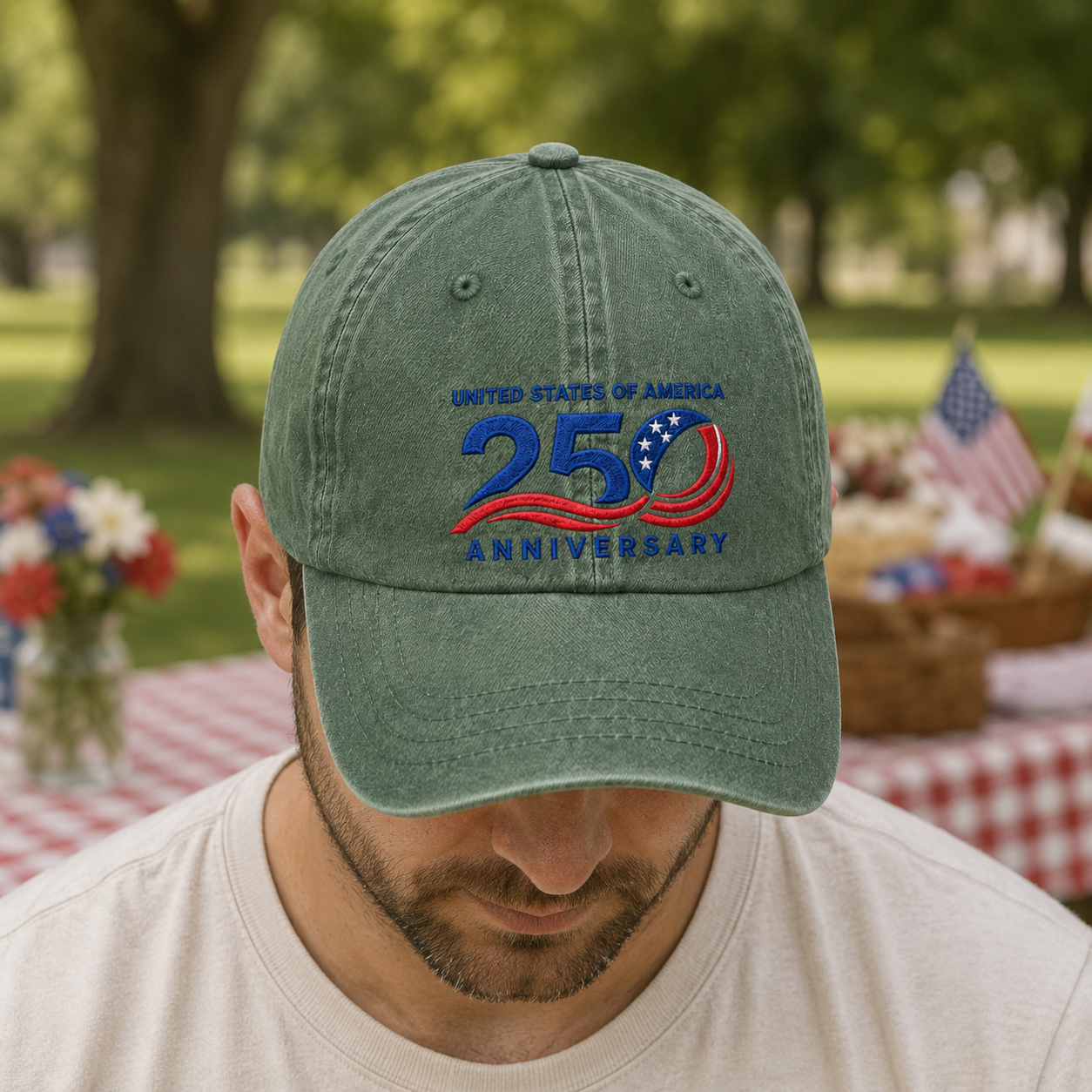 United States of America 250 Anniversary Washed Cap, Patriotic 1776-2026 Baseball Hat - washed cap - lifestyle view 8