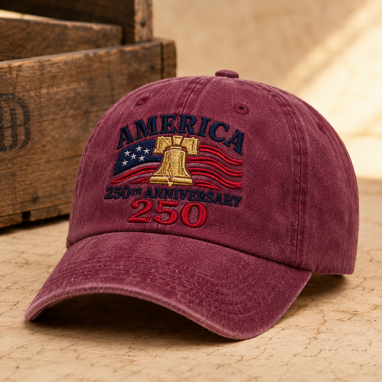 America 250th Anniversary Washed Cap, Patriotic Liberty Bell USA Flag Hat - washed cap - lifestyle view 5