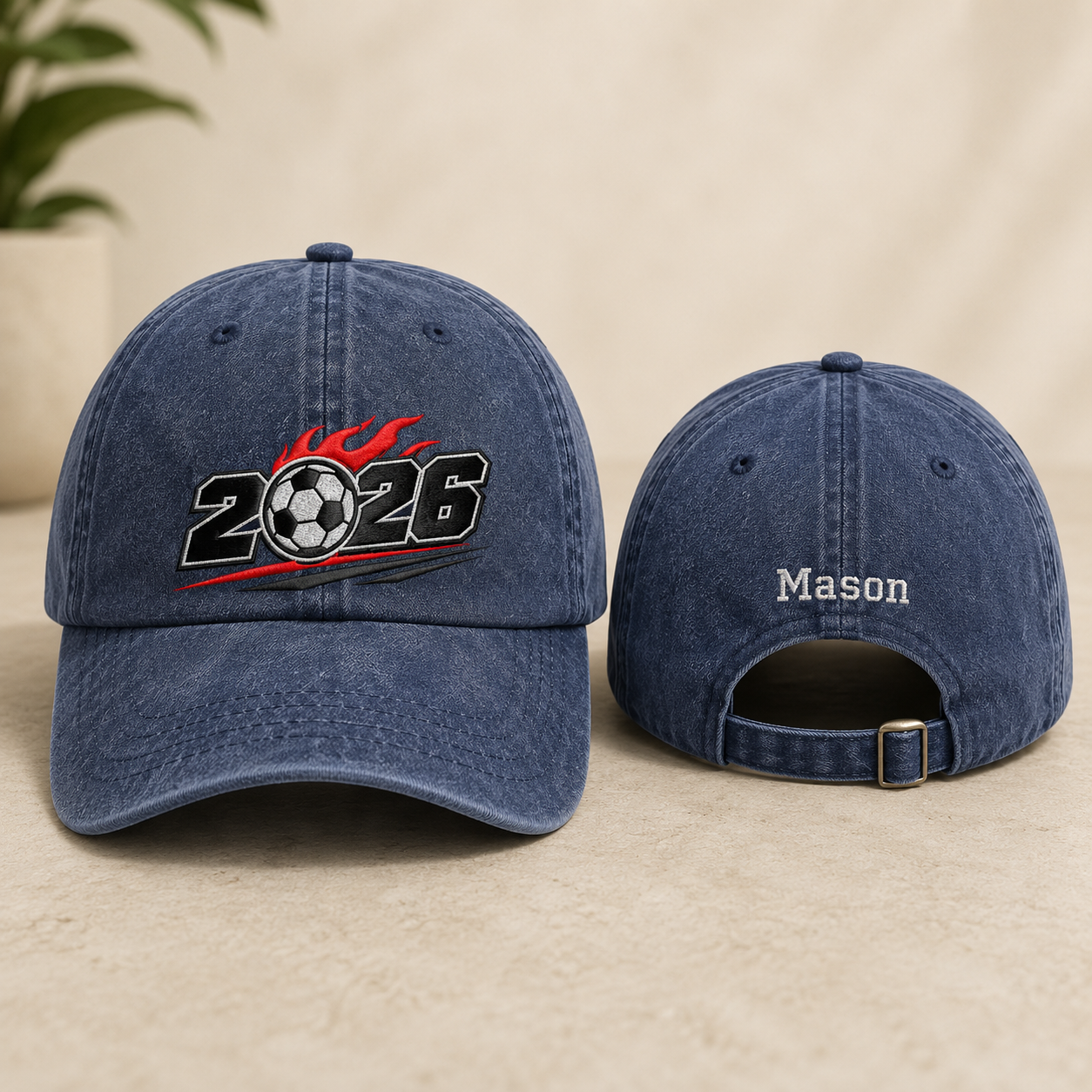 2026 Soccer Embroidered Washed Cap - Washed Cap - front view