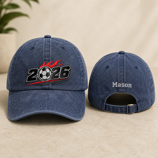 2026 Soccer Embroidered Washed Cap - Washed Cap - front view
