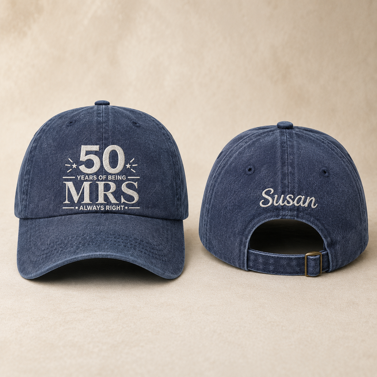 50 Years Mrs Embroidered Washed Cap - Washed Cap - front view