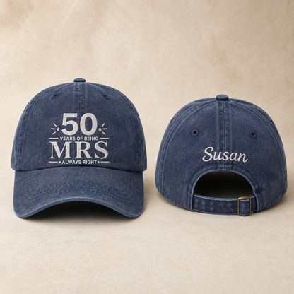 50 Years Mrs Embroidered Washed Cap - Washed Cap - front view