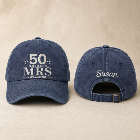 50 Years Mrs Embroidered Washed Cap - Washed Cap - front view