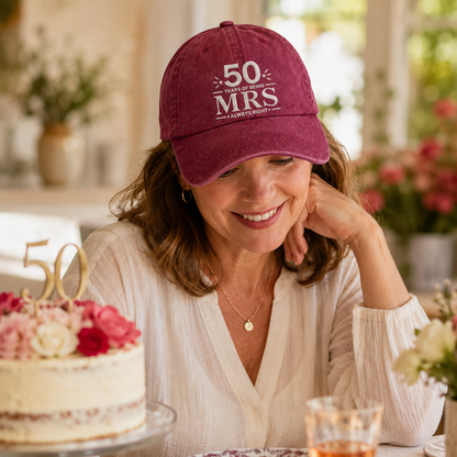 50 Years Mrs Embroidered Washed Cap - Washed Cap - side view