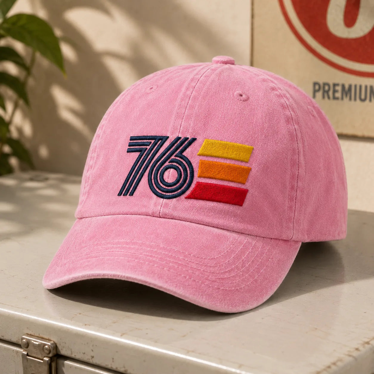 76 Retro Stripe Washed Cap - washed cap - in use