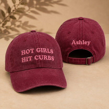Hot Girls Hit Curbs Embroidered Washed Cap - Embroidered Washed Cap