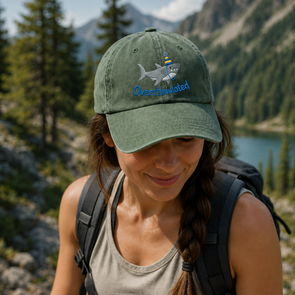 Overstimulated Shark Embroidered Washed Cap - Embroidered Washed Cap